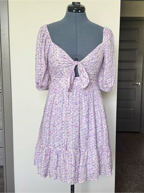 NWT saltwater LUXE Lilac Floral Tie-Front Mini Dress